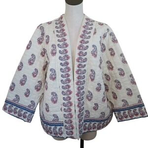 J Jill Quilted Kimono Jacket Cream Paisley Print 3X Women